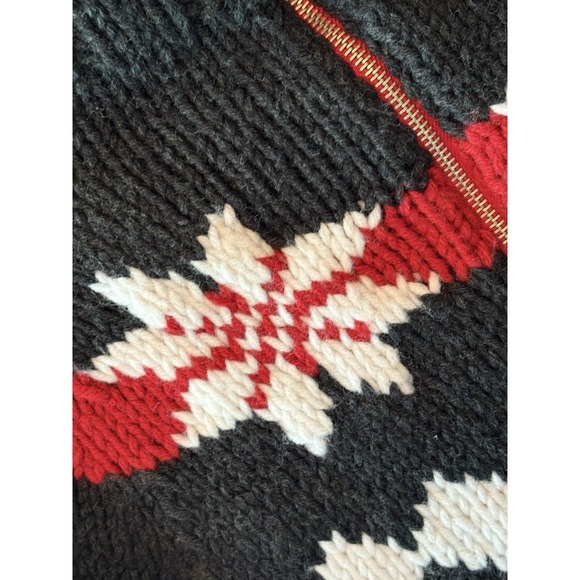 Handmade WoolRed Black Thick Knit Sweater Zip Lined Nordic Ski Lodge Cabin - Picture 4 of 14